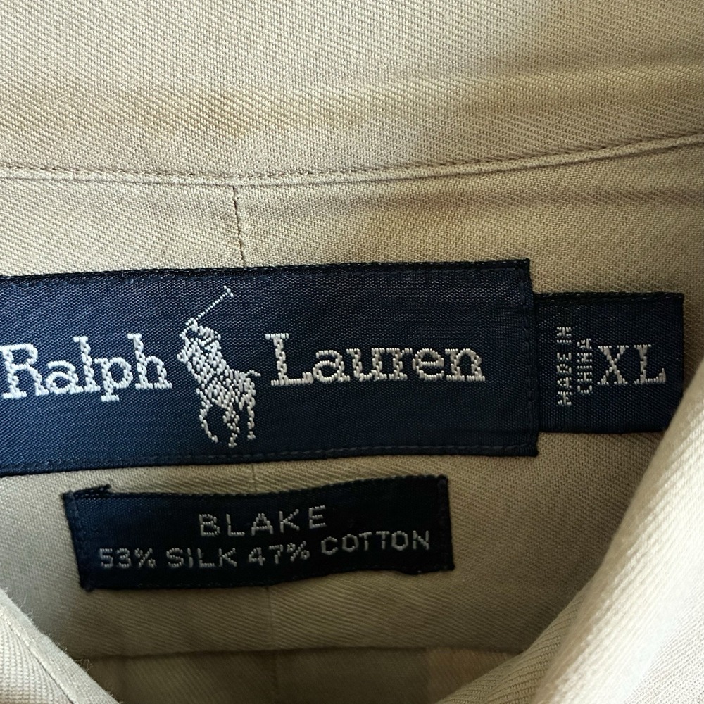 Ralph Lauren Blake Silk Cotton Long Sleeve Preppy Button Shirt Tan Mens XL - Picture 4 of 4